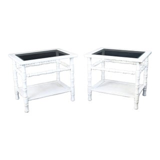 Pair of 1960s White Faux Bamboo End Table For Sale