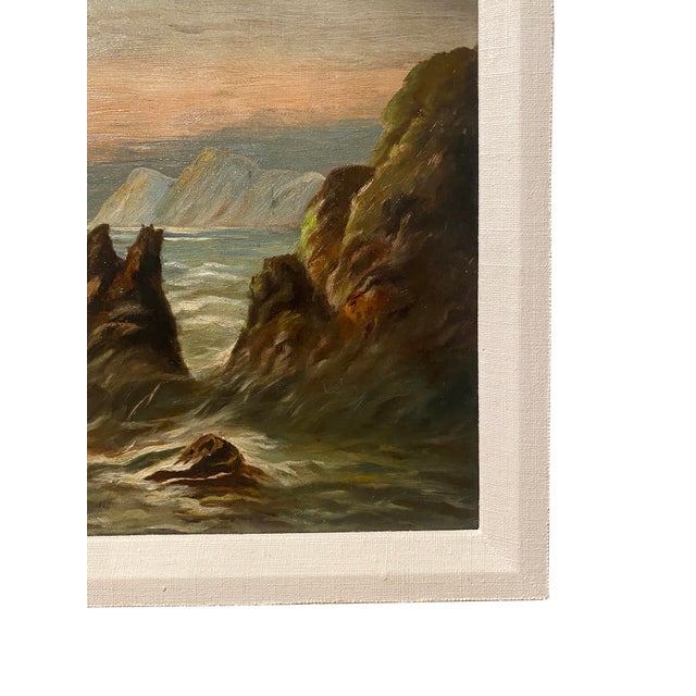 Mid-Century Sea Oil Painting With Linen Frame For Sale - Image 4 of 9