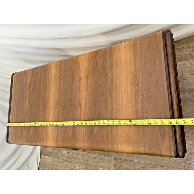 Vintage Art Deco Desk, Waterfall Top, Seven Drawers With Bakelite Pulls, Walnut For Sale - Image 11 of 12