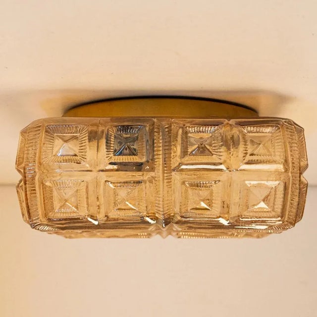 Metal Several Square Amber Glass Flush Mounts, 1960 For Sale - Image 7 of 16