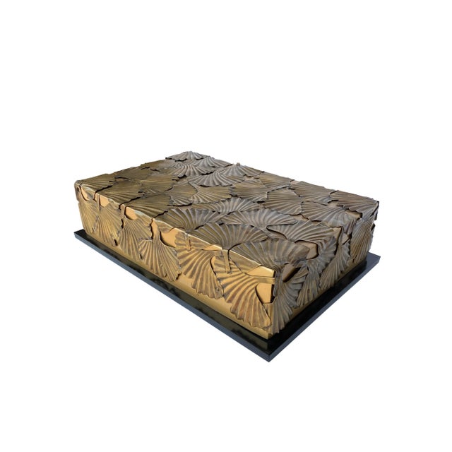 Arteriors Home Art-Deco Style Sculptured Brass Gingko Leaf Accessory Box, by Laura Kirar For Sale - Image 4 of 12
