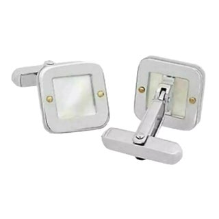 25129 - Baraka Mother of Pearl 18k Two Tone Gold Square Top Stud Cufflinks, 2 Pieces For Sale