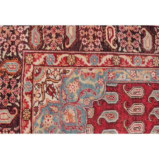 Red Antique Turkish Rug With Rich Crimson, Sky Blue, and Ivory Accents 5'10 X 8'2 For Sale - Image 8 of 15