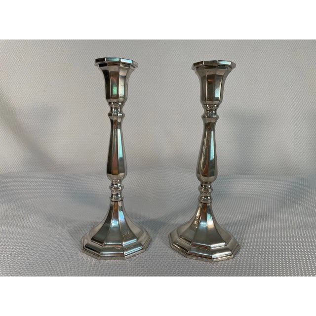 Metal Mid 20th Century Vintage Sheffield Italian Silverplated Candle Holders / Candlesticks - a Pair For Sale - Image 7 of 13