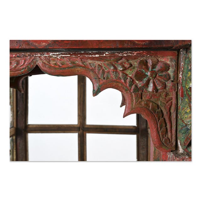 Red Traditional Indian Red Patina Wooden Showcase For Sale - Image 8 of 11