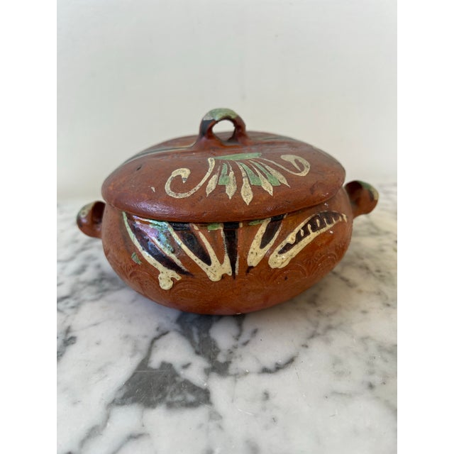 Early 20th Century Hand Painted Mexican Terracotta Bowl With Lid Stamped Made in Mexico For Sale - Image 5 of 12