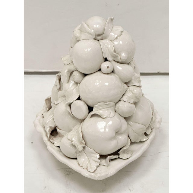 Ceramic Italian Creamware Oval Centerpiece Basket With Mixed Fruit Top For Sale - Image 7 of 11