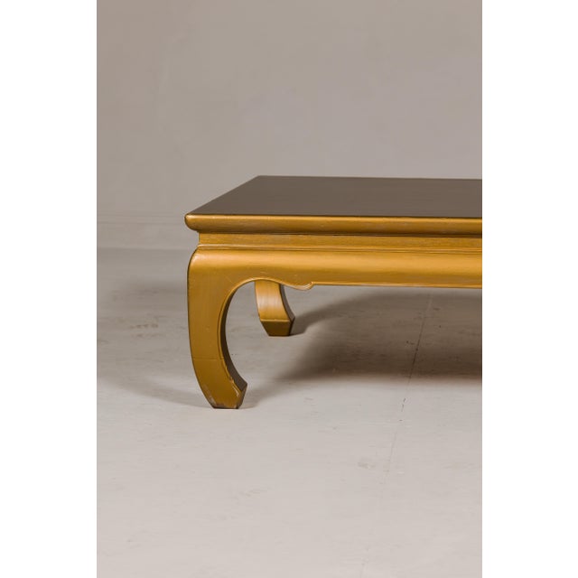 Gold Lacquered Ming Dynasty Style Chow Leg Coffee Table with Carved Apron For Sale - Image 9 of 12