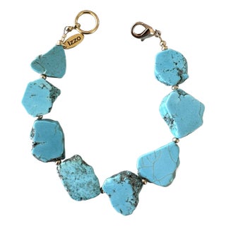 Natural Sliced Turquoise and Gold Tone Bracelet Designed by Matthew Izzo For Sale