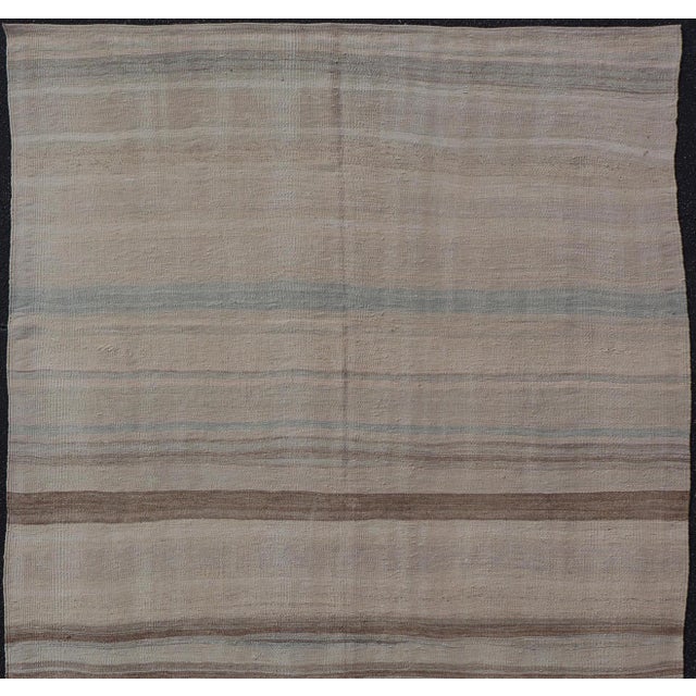 Subtle Horizontal Stripe Design Turkish Vintage Kilim Rug in Warm Neutral Tones For Sale In Atlanta - Image 6 of 11