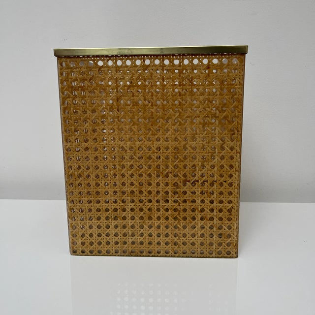 Christian Dior Paper Basket in Acrylic Glass, Cannage & Brass in the style of Christian Dior for Christian Dior For Sale - Image 4 of 10
