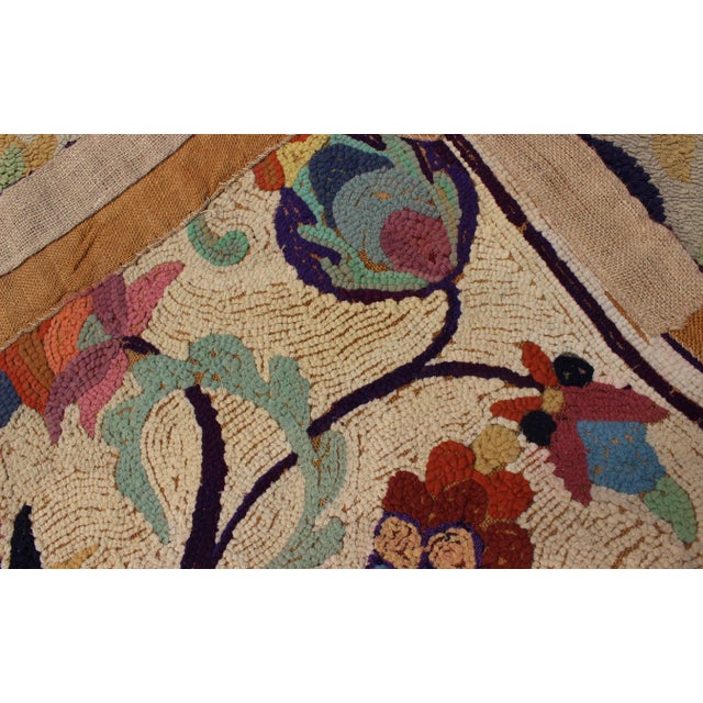 Cream Colorful Vintage American Hooked Rug With Branching Rainbow-Colored Flowers For Sale - Image 8 of 9