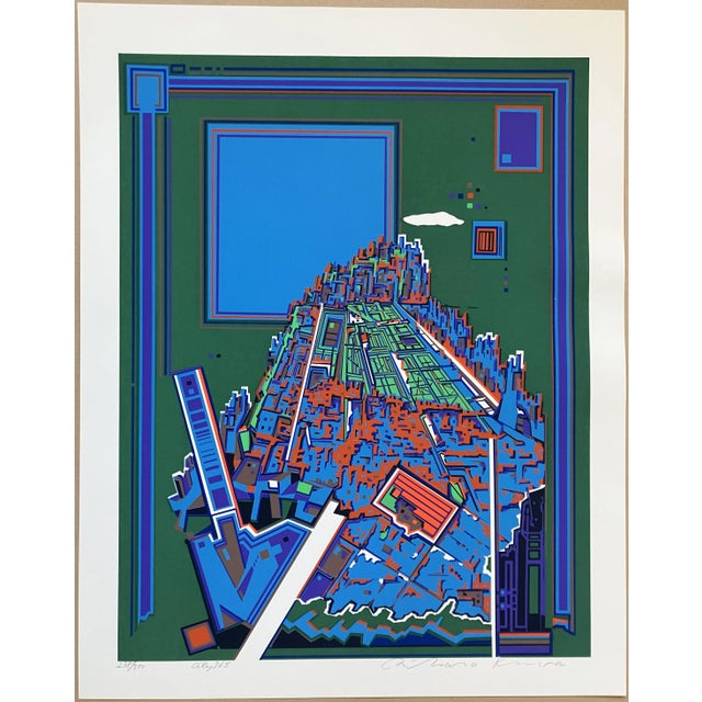 Artist: Risaburo Kimura– Japanese/American (1924-2014 ) Title: City 365 Year: circa 1972 Medium: Serigraph Sight size: 25...
