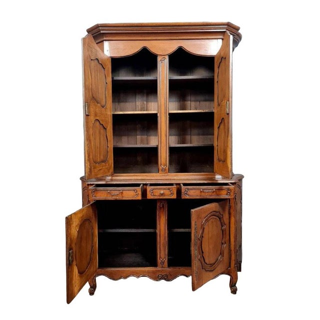 Louis xv style curved two-body walnut buffet louis xv style curved two-body walnut buffet, 20th century front opening with...
