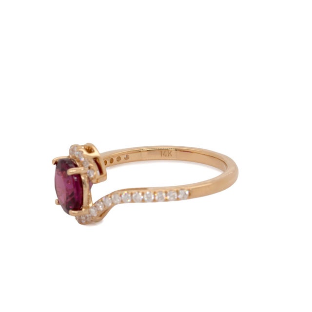 1.4cts Purple Garnet Ring With Natural Diamonds Accents: Solid 14k Gold, 7mm For Sale In Columbus - Image 6 of 8