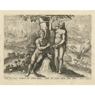 Visscher, Illustration of Genesis in the Testament; Adam and Eve Eating the Apple, 1674, Print For Sale