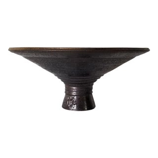 Vintage Hand Thrown Studio Art Pottery Pedestal Bowl For Sale