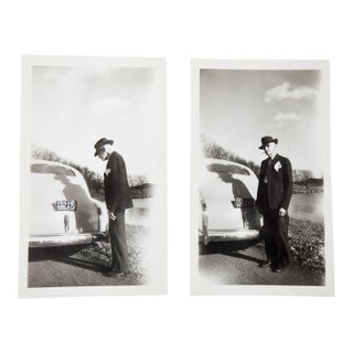 1946 Man and Car Surreal Snapshot Photographs - A Pair For Sale