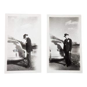 1946 Man and Car Surreal Snapshot Photographs - A Pair