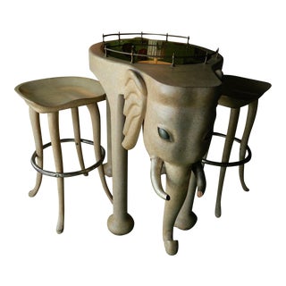 Marge Carson Elephant High Table & Stools - Set of 3 For Sale