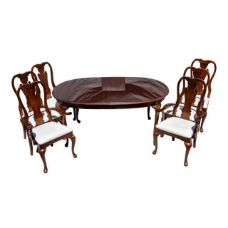 1990s Thomasville Winston Court Cherry Dining Table with 6 Chairs + Leaf For Sale
