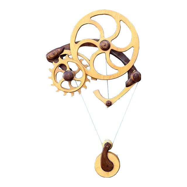 Vintage Hand Made Kinetic Wood Wall Sculpture For Sale
