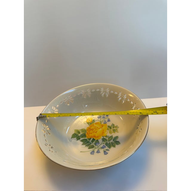 1990s Lenox "Victorian Rose" Pattern Reticulated Central Floral Design 9.5" Diameter Centerpiece/Serving Bowl For Sale - Image 11 of 14