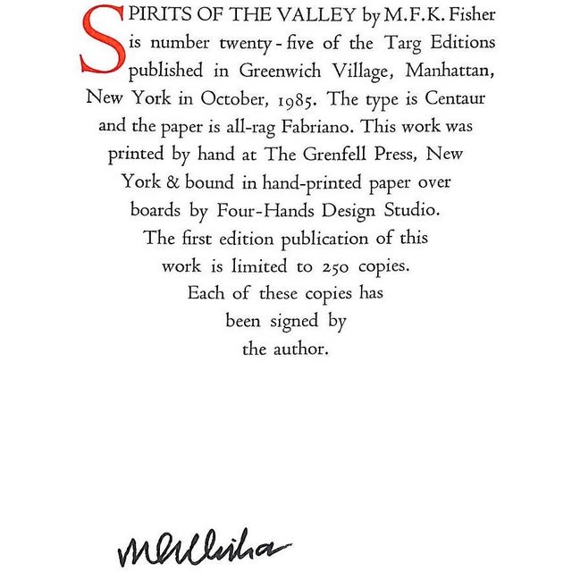 FISHER, M.F.K. [21] pp. Targ Editions 1985 The first edition publication of this work is limited to 250 copies. Each of...