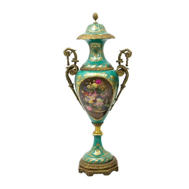 Pair of Large / Impressive 19th Century French Ormolu Mounted Sèvres Porcelain Urns For Sale - Image 11 of 13