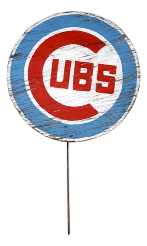 Vintage Cubs Painted Wood Sign With Stake