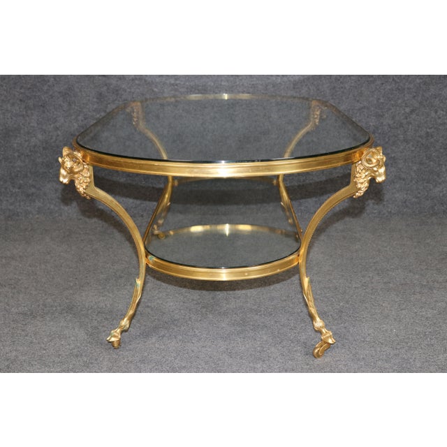 Hollywood Regency 1960's Bronze Ramshead Maison Jansen Style Two Tier Coffee Table For Sale - Image 3 of 9