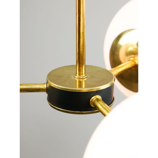 Mid-Century Modern Italian Pendant Light in Brass and Opaline Glass, 1960s For Sale - Image 4 of 15
