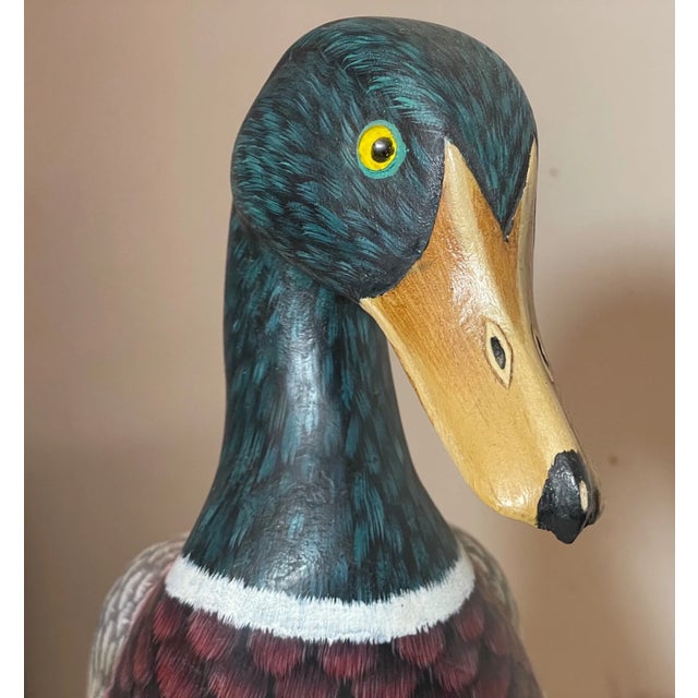 Vintage Lifesize Hand Carved Wood Folk Art Mallard Duck Decoy Sculpture Statue For Sale - Image 13 of 16