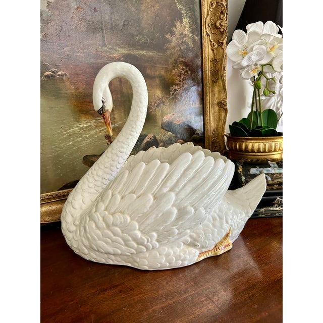 Large White Ceramic Swan Centerpiece Planter For Sale - Image 10 of 10