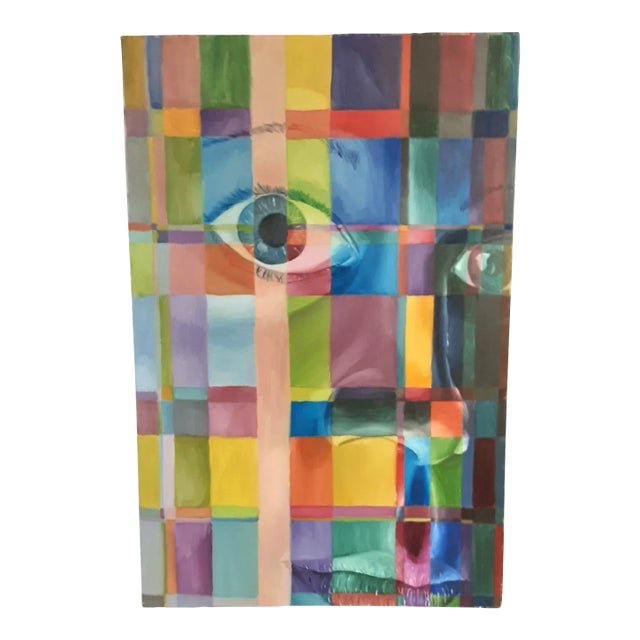 Vintage Abstract Oil Painting of a Face For Sale