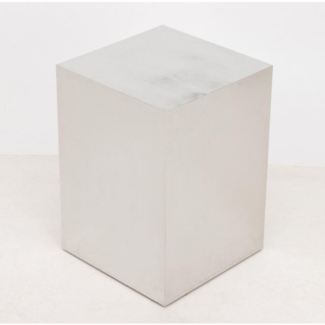 Modern Pair of Paul Evans Style Polished Aluminum and Wood Side Tables For Sale - Image 3 of 7