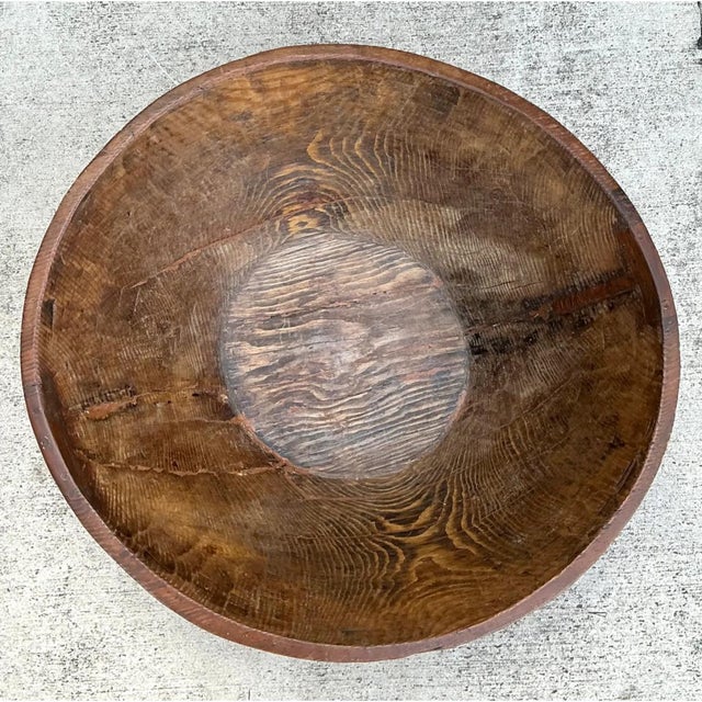 Vintage Monumental Rustic Carved Wood Bowl For Sale In West Palm - Image 6 of 12