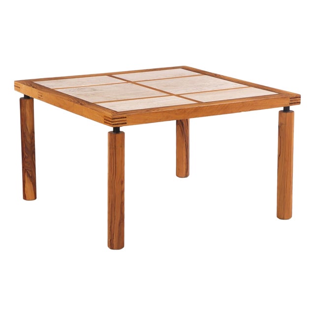 Italian Olive Wood and Travertine Dining Table, C. 1960 For Sale