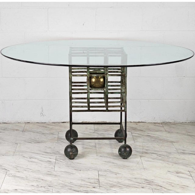 1980s Artisan Made Solid Bronze & Brass Dining Table With Beveled Glass Top For Sale - Image 4 of 9