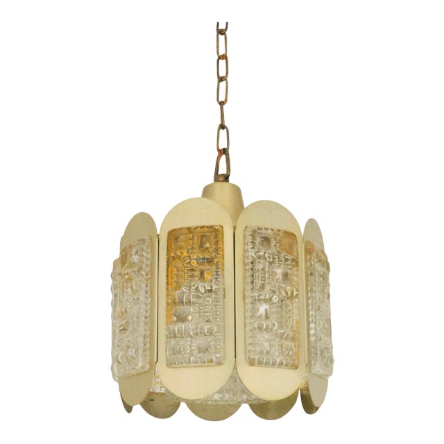Mid century modern ceiling light /pendant from Vitrika (Denmark, 1960s/1970s). Metal shade decorated with 9 thick textured...