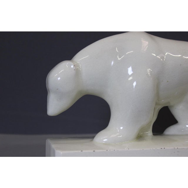 White Art Deco Crackle-Glazed Bear by Geo Condé For Sale - Image 8 of 12