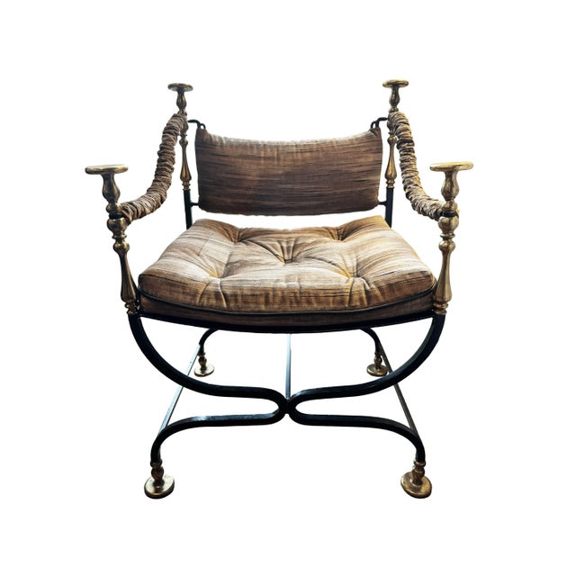 Mid-Century Modern Maison Jansen Curule Dining Chairs With Kravet Couture Collection Velvet Fabric For Sale - Image 3 of 7