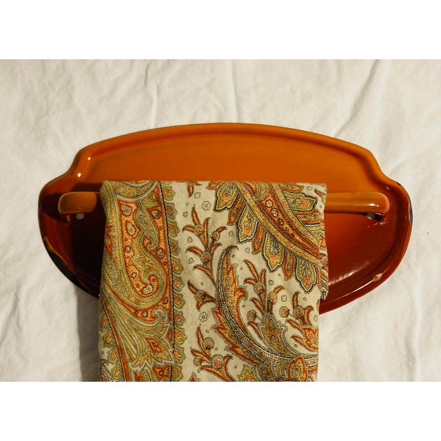 Burnt Orange Vintage Enamelware Kitchen Towel Hanger for Cottage or Cabin For Sale - Image 8 of 9