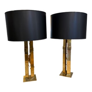 1970s Italian Modernist Brass Table Lamps - a Pair For Sale