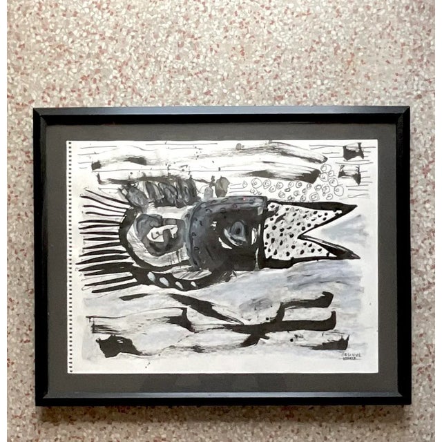 Vintage Boho Original Watercolor on Paper Signed John Van Orsouw 2009 For Sale - Image 4 of 7