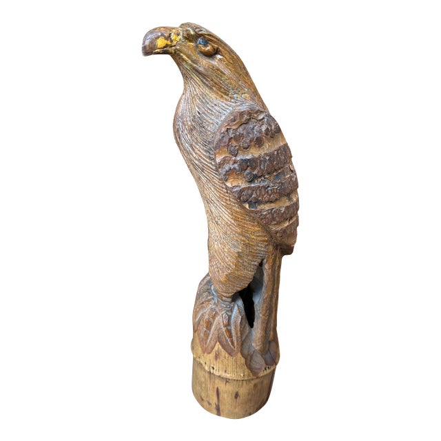 Large Antique Bamboo Hand Carved Eagle Meiji Period For Sale