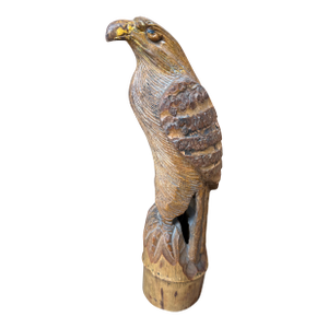 Large Antique Bamboo Hand Carved Eagle Meiji Period