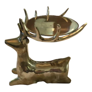 Late 20th Century Brass Deer Pillar Candle Holder