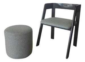 Set of Striped Fabric Chair and Pouf, 1980s