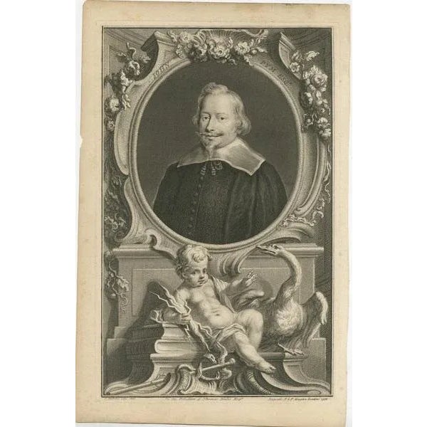 Antique portrait titled 'John Pym Esqr.'. Old print of John Pym, an English politician, who helped establish the...